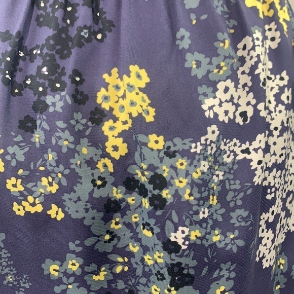 Banana Republic Ruffle Neck Racer Back Floral Mini Dress Blue/Yellow, Sz 0 - Picture 5 of 10